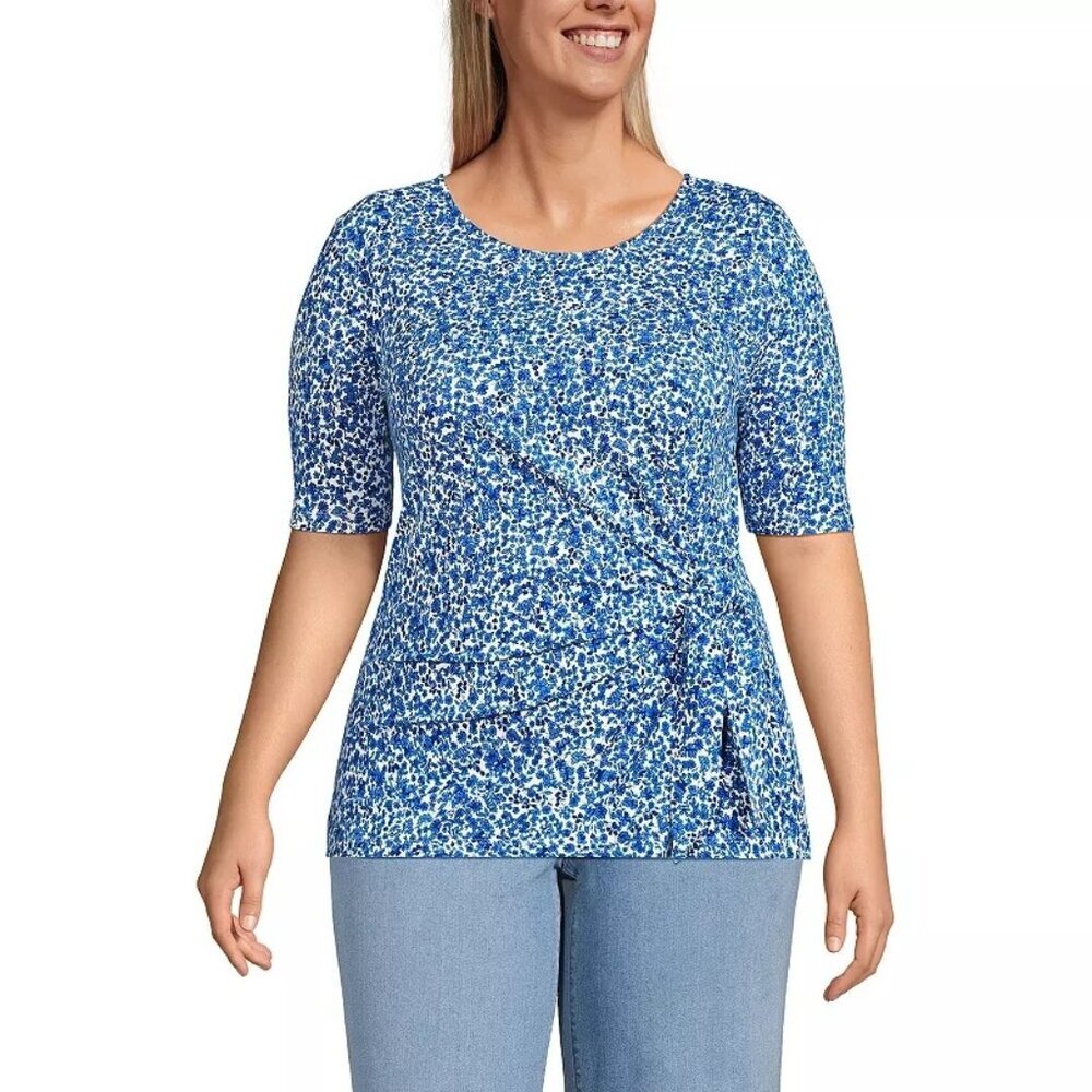 Lands' End Lightweight Jersey Tie Front Top Set of 4! Blue White Red Black Large